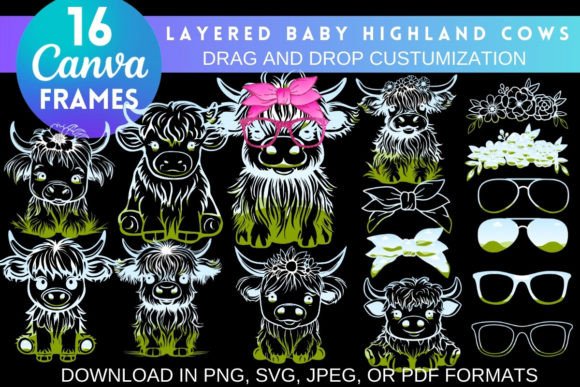 Cute Baby Highland Cows Canva Frames: A Charming Design Asset