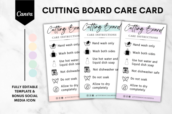 Cutting Board Care Card Canva Template 3: Professional Branding