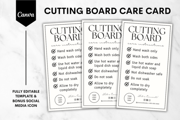Cutting Board Care Card Canva Template 4: Your Brand's Finishing Touch