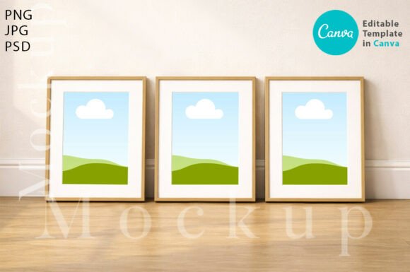 Elevate Your Brand with 3 Wooden Vertical Frame Canva Mockup