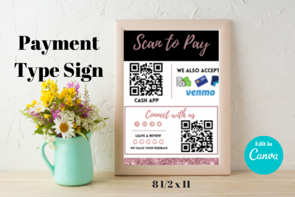 Rose Gold Payment Method Sign: Canva Template for Vendors