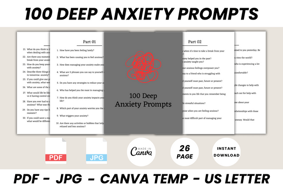 Transform Your Brand: 100 Deep Anxiety Prompts Canva Template